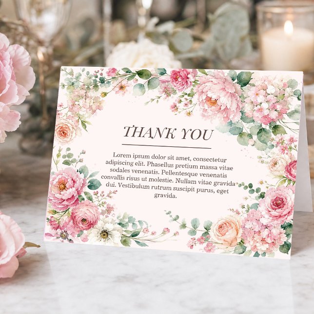 Romantisk Rosenskär Blommig & Ros Tack Kort (#thankcardblushpink #romanticfloral #watercolorthankyou #birthdaythankyoucard #weddingthankyoucard)
