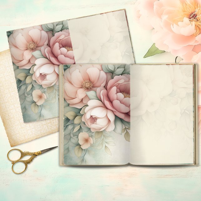 Romantisk Rosenskär Peony-Sidor för Junk Journal (Skapare uppladdad)