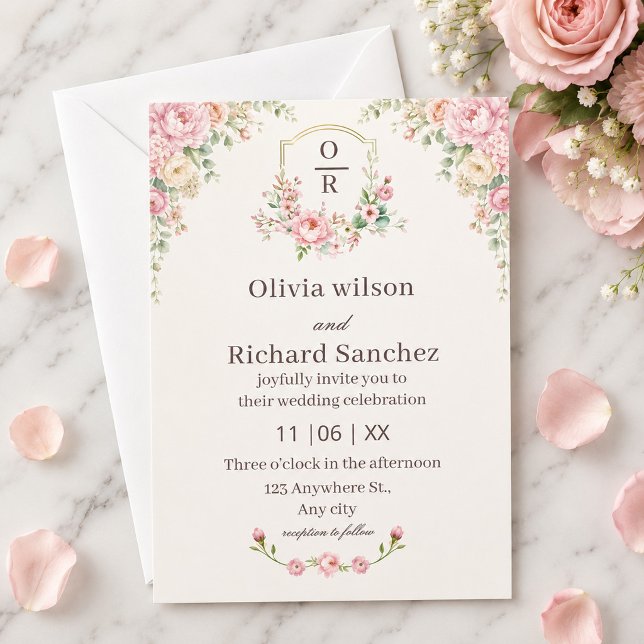 Romantisk Rosenskymning Blommig | Eleganta Rosa Ro Inbjudningar (#FloralWeddingInvitation #BlushWedding #PinkRoseInvitation #WeddingStationery #PrintableInvitation )