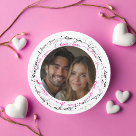 Romantisk Round Photo and Heart I kärlek du Julkort