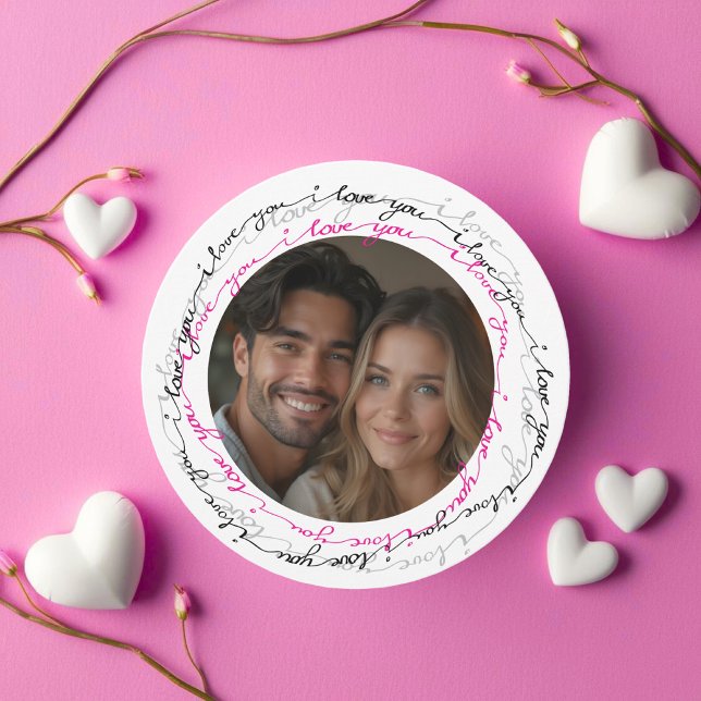 Romantisk Round Photo and Heart I kärlek du Julkort (Romantic Round Photo and Heart I love you Holiday Card)