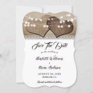 Romantisk Rustic Burlap Heart Snöre Bröllop Spara Datumet
