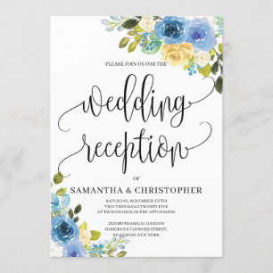 Romantisk rustik blå gult blommigt boho bröllop inbjudningar