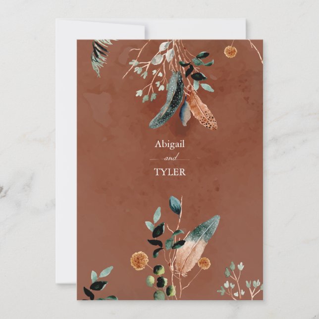 Romantisk Rustik Fjäder & Vintage Blommor Inbjudningar (Framsida)