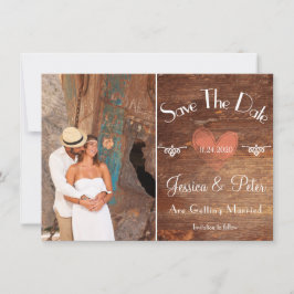 Romantisk Rustik Fotohjärta & Trä Spara Datum Inbjudningar