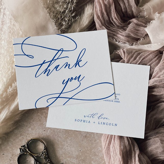 Romantisk safir Blue Flat Bröllop - tackkort Inbjudningar (Romantic Sapphire Blue Flat Wedding Thank You Card)