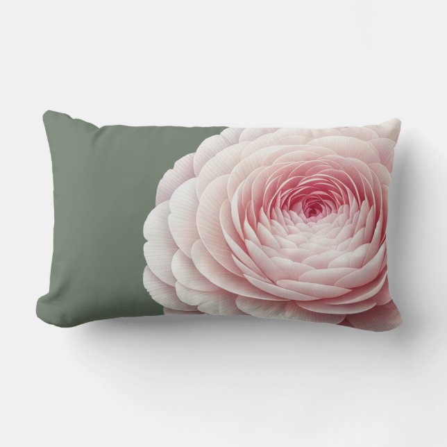 Romantisk Sagegrön Rosafärgad Blommig Kastkudde Lumbarkudde (Framsida)