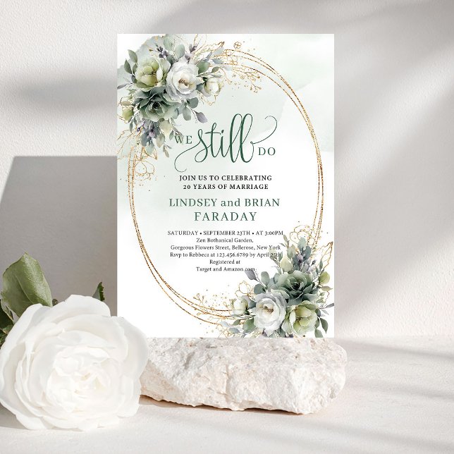 Romantisk Sagegrön Vi Gör Fortfarande Bröllopslöft Inbjudningar (Romantic Sage Green We Still Do Wedding Vows Invite)