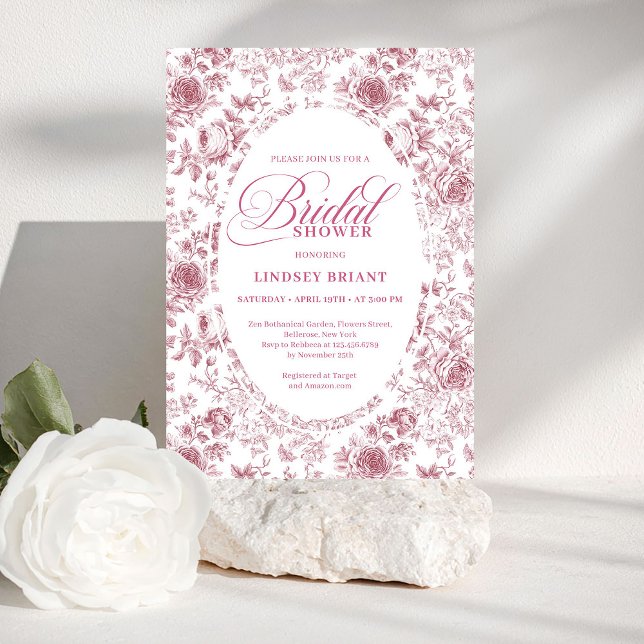 Romantisk sammetsros blomsterlig toalett bröllopsd inbjudningar (Romantic Velvet Rose Floral Toile Bridal Shower Invite)