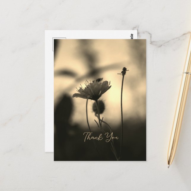 Romantisk Sepia Blomma – Botanisk Fantasy Tack Vykort (Fram/Back In Situ)