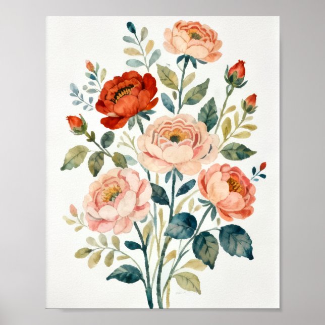Romantisk Shabby Chic Blommig Konst Poster (Framsidan)