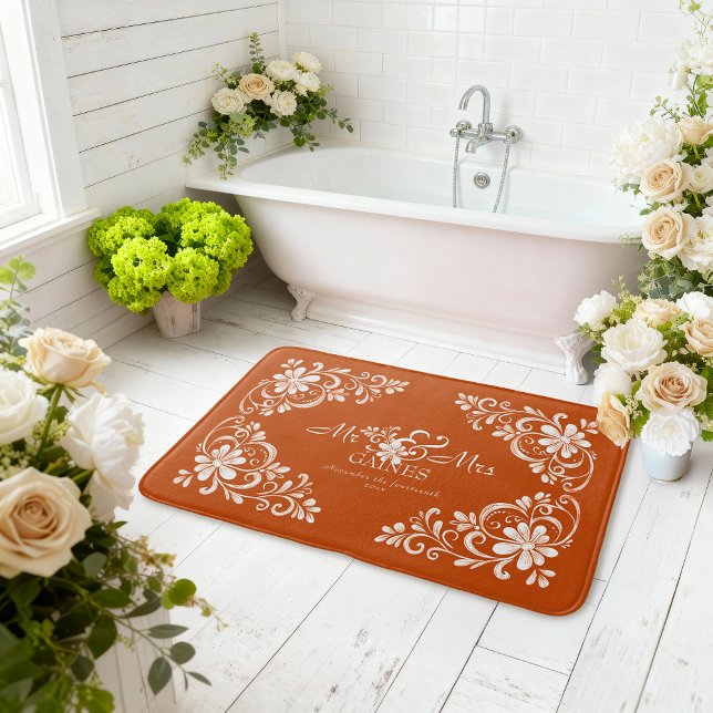 Romantisk Shabby Chic Bränd Orange Herr Fru Nygift Badrumsmatta (Skapare uppladdad)