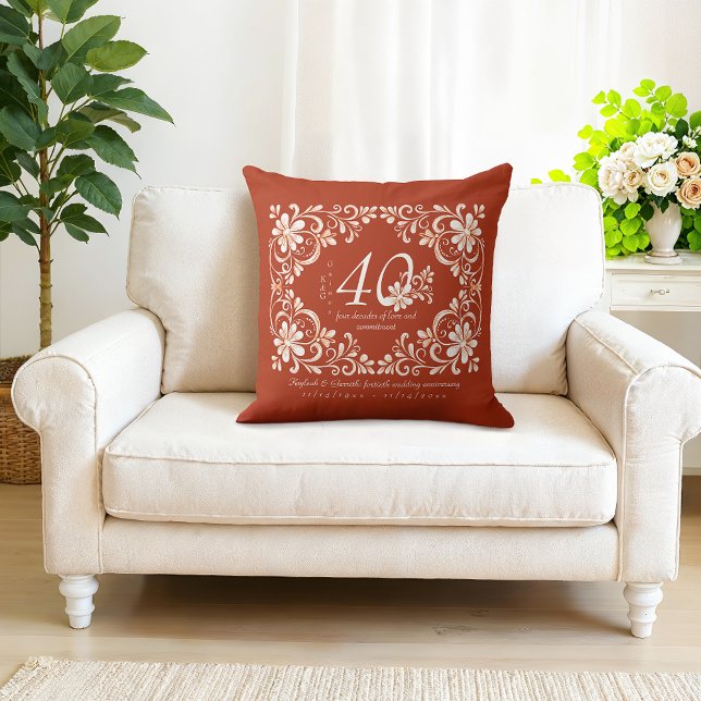 Romantisk Shabby Chic Röd Rost 40-årsjubileum Kudde (Skapare uppladdad)