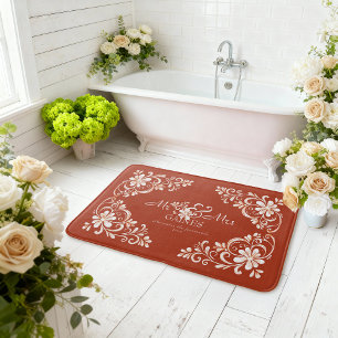 Romantisk Shabby Chic Röd Rost Herr Fru Nygifta Badrumsmatta
