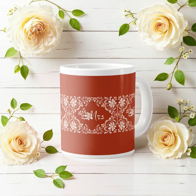 Romantisk Shabby Chic Röd Rost Mrs Bröllops Mugg Jumbo Mugg (Skapare uppladdad)