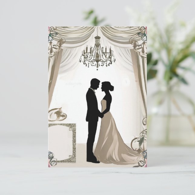 💍 Romantisk Silhuett Av Par Med Blommig Ram 💍 Inbjudningar (Stående Fram)