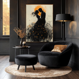 Romantisk silhuett med gyllene glans & vildblommor poster