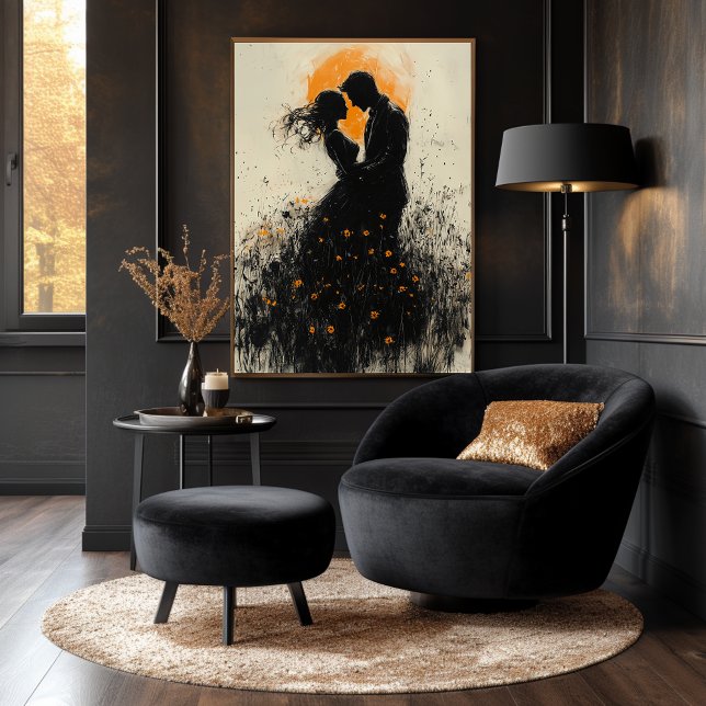 Romantisk silhuett med gyllene glans & vildblommor poster (Skapare uppladdad)