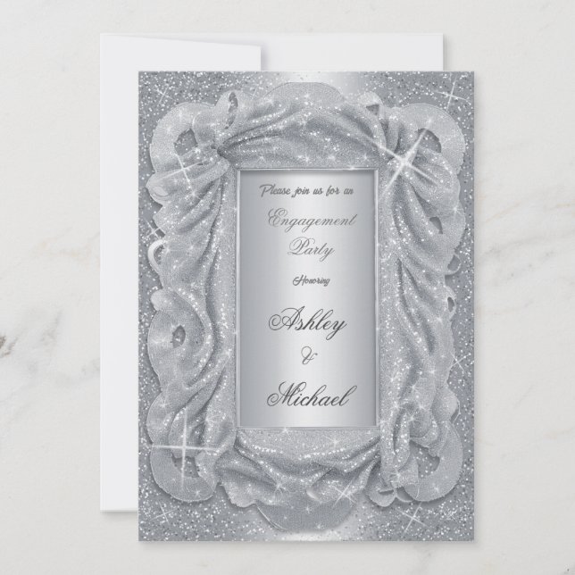 romantisk silver silkeslen gnistrande glans glitte inbjudningar (Framsida)