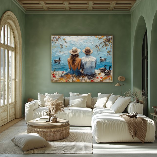 Romantisk sjöscen med ankor och par poster (Skapare uppladdad)