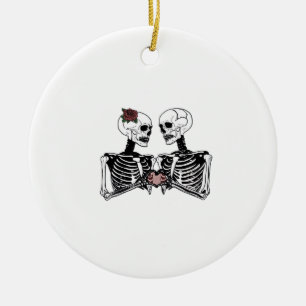 Romantisk Skeleton par - gotin with Heart Händer Julgransprydnad Keramik