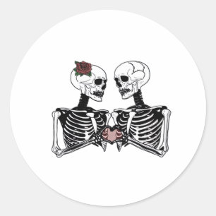 Romantisk Skeleton par - gotin with Heart Händer Runt Klistermärke