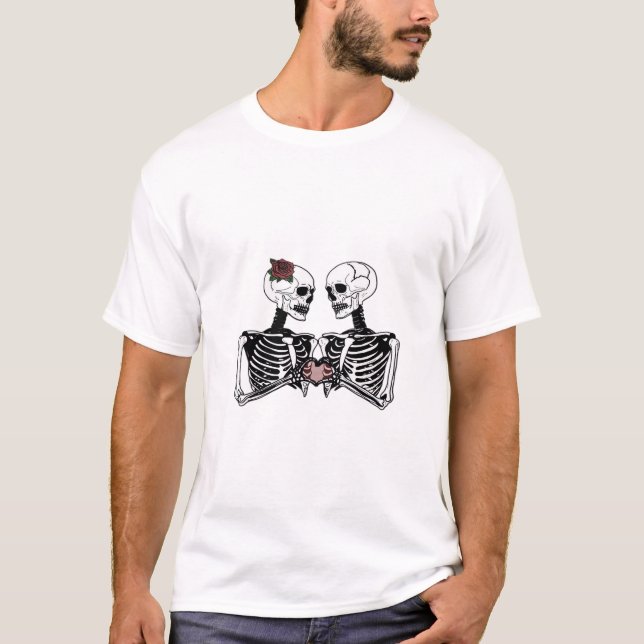 Romantisk Skeleton par - gotin with Heart Händer T Shirt (Framsida)