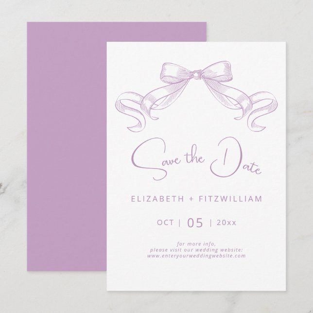 Romantisk sketched Bow | Lilac Background Spara Datumet (Fram/baksida)