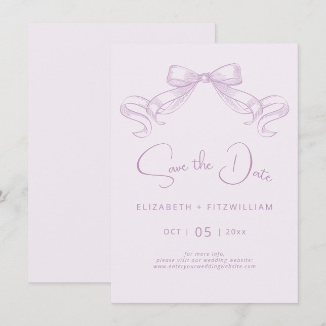 Romantisk sketched Bow | Lilac Background Spara Datumet (Fram/baksida)