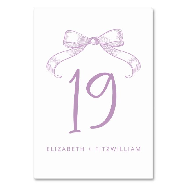 Romantisk sketched Bow | Lilac-Bordsnummer-kort Bordsnummer (Baksidan)