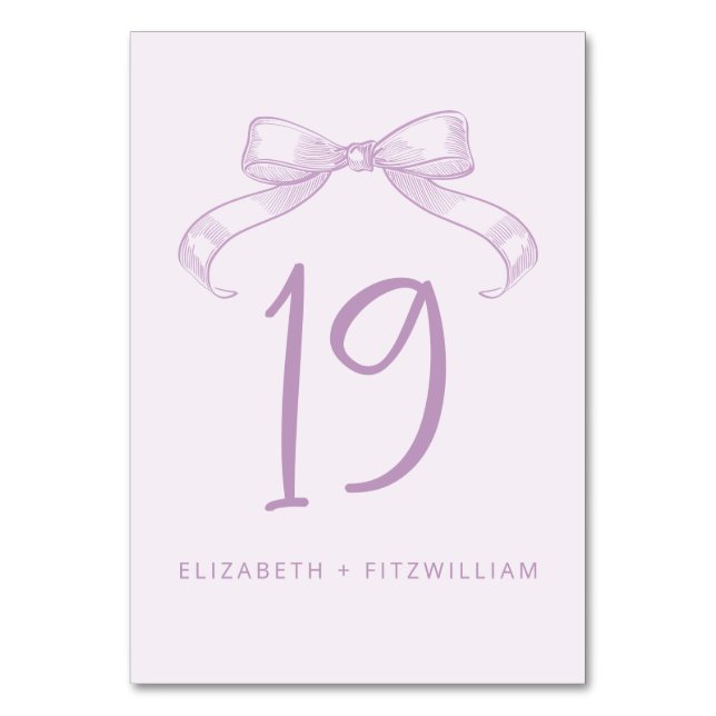 Romantisk sketched Bow | Lilac-Bordsnummer-kort Bordsnummer (Baksidan)
