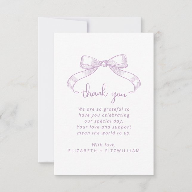 Romantisk sketched Bow | Lilac Bröllop Tack Kort (Framsida)