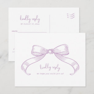 Romantisk sketched Bow Lilac Meal Choice Bröllop Vykort