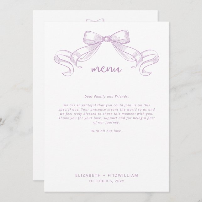 Romantisk sketched Bow | Lilac Tackkort Meny (Fram/baksida)