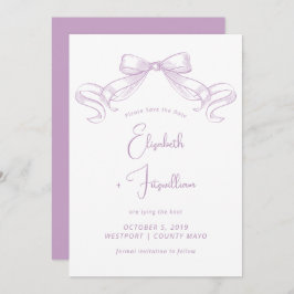 Romantisk sketched Bow | Lilac Tie the Knot Spara Datumet