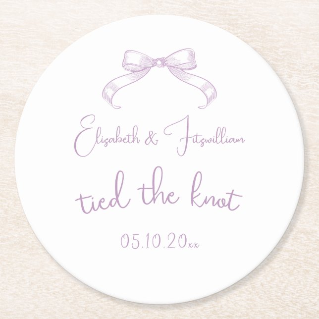 Romantisk sketched Bow | Lilac Tied the Knot Date Underlägg Papper Rund (Framsidan)