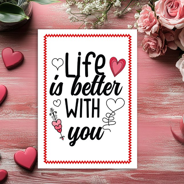 Romantisk skiss handritad valentine-kort rött  julkort (Romantic Sketch Hand Drawn Valentine Card Red Black)