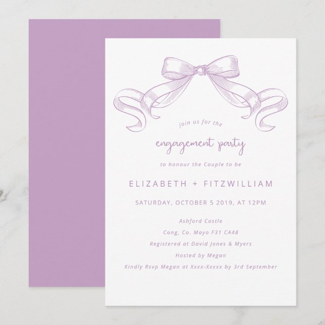 Romantisk skissad slinga | Lila förlovningsfest Inbjudningar (Fram/baksida)