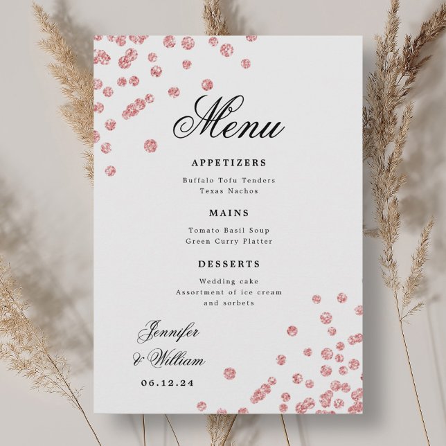 Romantisk skript Bröllop Confetti Ro Guld Meny (Romantic Script Wedding Confetti Rose Gold Menu)