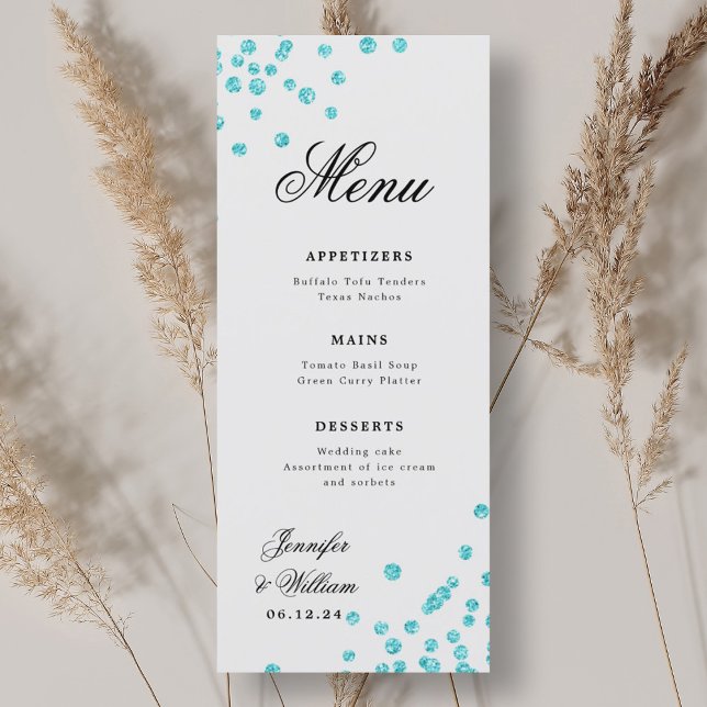 Romantisk skript Bröllop Confetti Turcos Meny (Romantic Script Wedding Confetti Turquoise Menu)