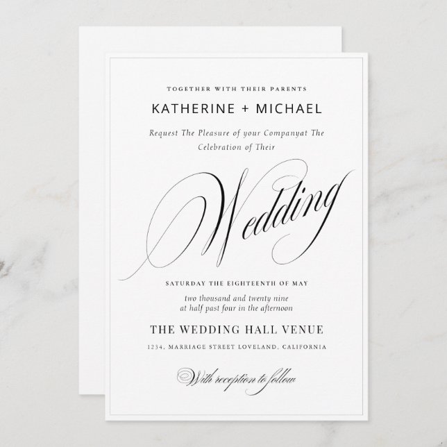 Romantisk skriptkalligrafi - enkel & Chic Bröllop Inbjudningar (Fram/baksida)