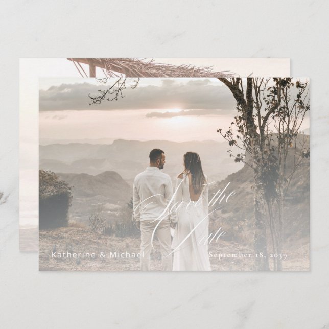 Romantisk skriptkalligrafi Lägg till bild Bröllop  Spara Datumet (Fram/baksida)