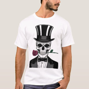 Romantisk Skull med Ro - Dapper Halloween-design T Shirt