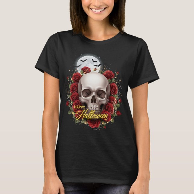 Romantisk Skull & Ro Halloween Natt T Shirt (Framsida)