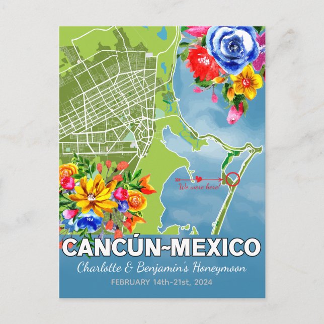 Romantisk Smekmånad Semester Cancun Mexiko Karta Vykort (Framsida)