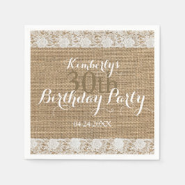 Romantisk Snöre-burlap 30års födelsedag Pappra Nap Pappersservett