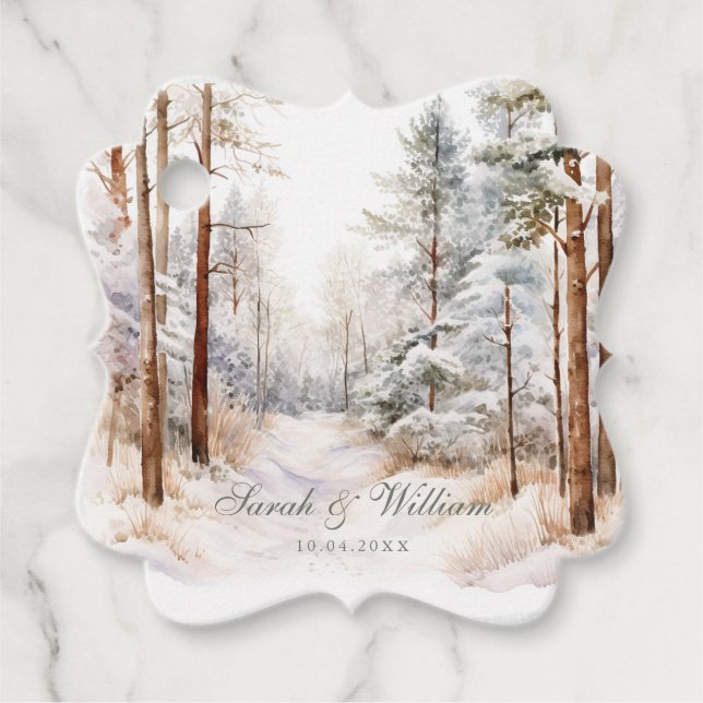 Romantisk snöskiva vinterskogar: FavoritMärkre Gåvor Etiketter (Framsida)