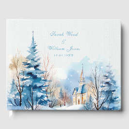 Romantisk snowykyrka Bröllop Guest Bok