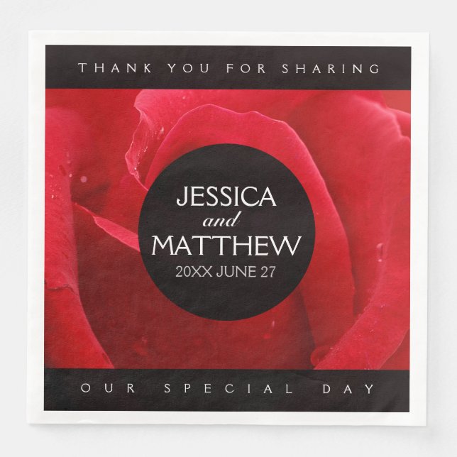 Romantisk Snyggt Röd ros Blommigt Bröllop Pappersservett (Framsida)