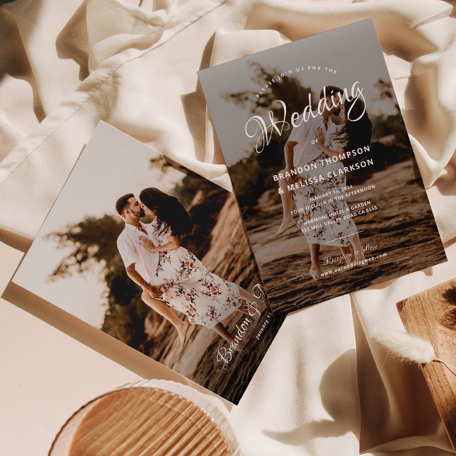 Romantisk Snyggt Skriptöverlägg Foto Bröllop Inbjudningar (Skapare uppladdad)